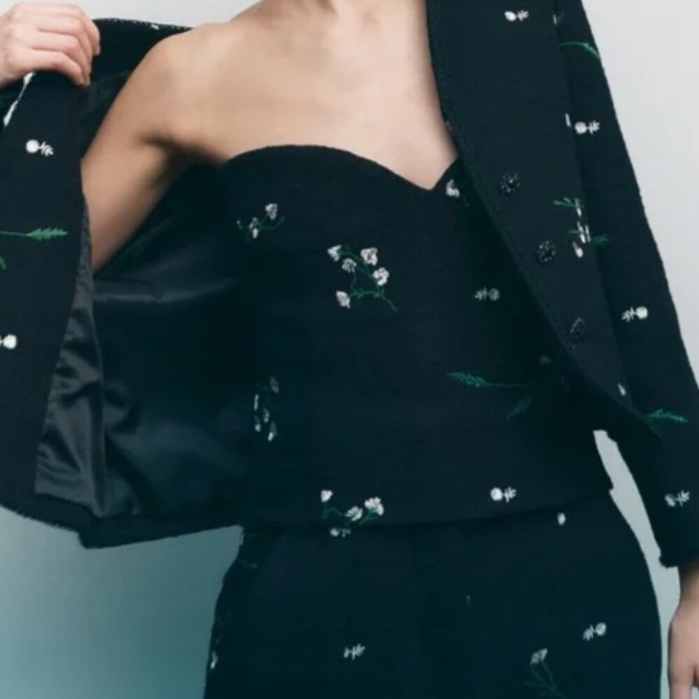 Zara embroidered floral bustier top